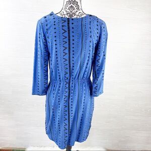 Tibi Into The Blue Tribal Silk Shirt Midi Dress